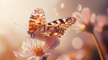 A butterfly is sitting on top of a flower photo