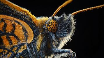 A close up of a butterfly's face photo