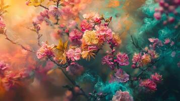 Flowers in the air with a sunset in the background photo
