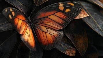 A close up of a butterfly on a leaf photo