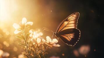 mariposa en flor con Dom brillante mediante foto
