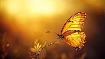 A yellow butterfly is sitting on a grassy field photo