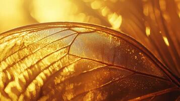A close up of a leaf with sunlight shining through it photo