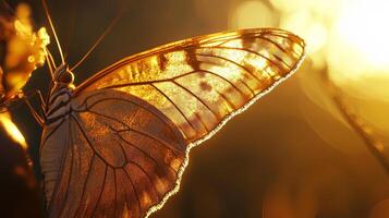 un mariposa es mostrado en el Dom con el Dom brillante detrás eso foto