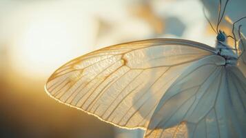 A white butterfly is sitting on a leaf photo