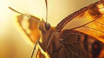 A close up of a butterfly with the sun shining photo