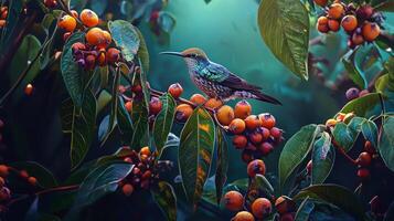 A bird is perched on a branch of a tree photo