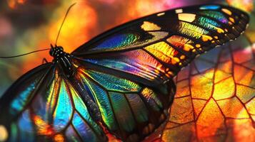 A colorful butterfly with black wings and a bright yellow body photo