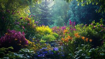 A garden with lots of colorful flowers photo