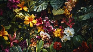 A large group of tropical flowers and leaves photo