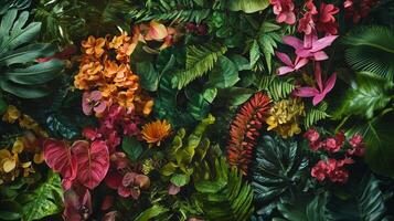 Tropical flowers and leaves in a wall photo