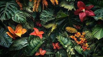 A large group of tropical plants and flowers photo