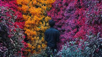 Man standing in front of colorful flowers photo