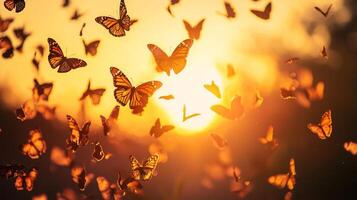 Butterflies flying in the sunset photo