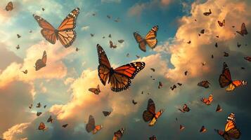 Butterflies flying in the sky photo