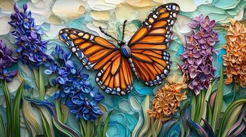 A painting of a butterfly on a blue background photo