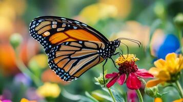 A monarch butterfly is sitting on a flower photo