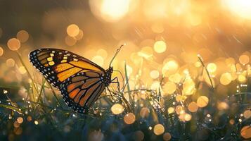 Monarch butterfly in the rain photo