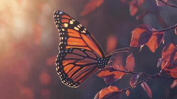 A monarch butterfly is sitting on a branch photo