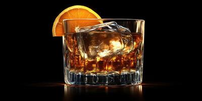 Enjoying a refreshing citrus cocktail with ice in a modern glass at a stylish bar during the evening photo