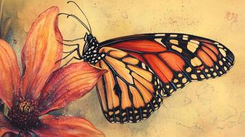 A painting of a monarch butterfly on a flower photo