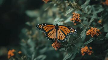 A monarch butterfly is sitting on a flower photo