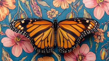 A monarch butterfly on a floral background photo