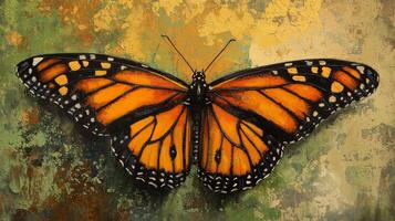 A painting of a monarch butterfly on a wall photo