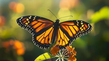 A monarch butterfly is sitting on a flower photo
