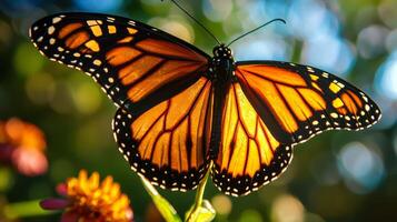 A monarch butterfly is sitting on a flower photo