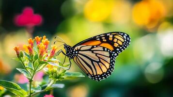 A monarch butterfly is sitting on a flower photo