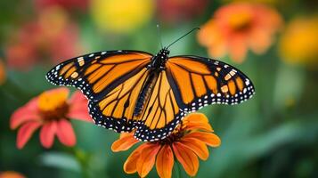 A monarch butterfly is sitting on a flower photo