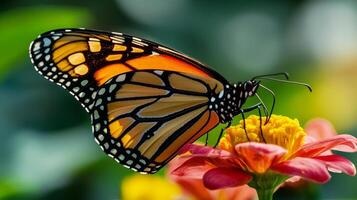 A monarch butterfly is sitting on a flower photo