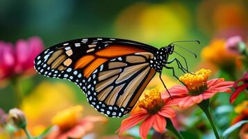 A monarch butterfly is sitting on a flower photo