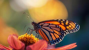 A monarch butterfly is perched on a flower photo