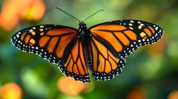 A monarch butterfly is flying in the air photo