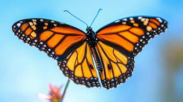 A monarch butterfly is seen on a flower photo