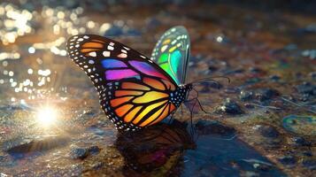 A butterfly with a rainbow on its wings photo
