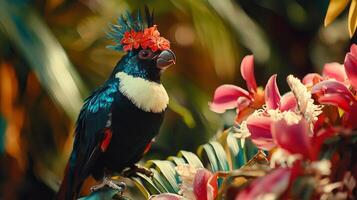 A colorful bird with a red and white head photo