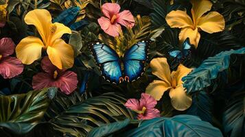 A tropical scene with butterflies and flowers photo