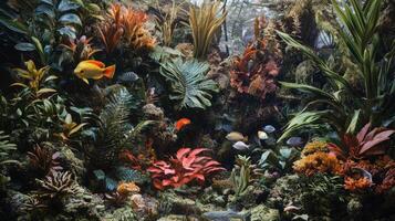 An aquarium with tropical plants and fish photo