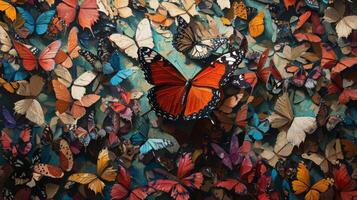 A painting of many butterflies in a room photo