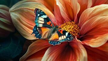 A butterfly is sitting on top of a flower photo