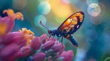 A butterfly is sitting on a flower photo