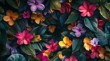 Flowers in a dark background with leaves photo