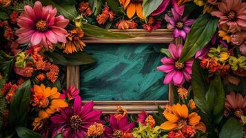 A frame with flowers and leaves on it photo