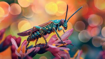 A grasshopper is sitting on a flower photo
