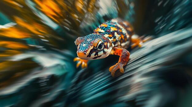 A close up of a lizard with a blurry background photo