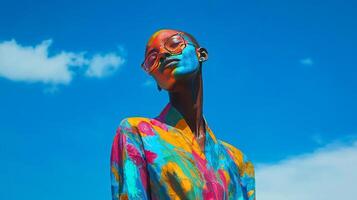 A woman with colorful paint on her face photo