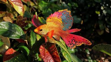 A colorful fish with bright blue and red fins photo